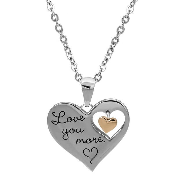 18K GP  Gold Plated Love You Letter Love Heart Necklace Love On The Side "
